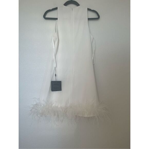 Mac Duggal FEATHERED HEM HIGH NECK SLEEVELESS A LINE DRESS New - Picture 7 of 9